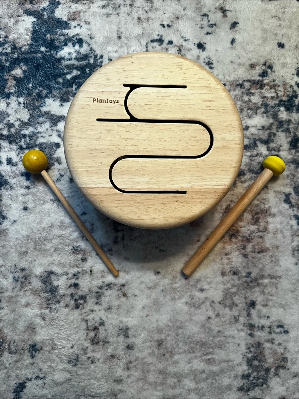 PlanToys Wooden Hand Drum with 2 Mallets sticks - Kids Musical Toy
